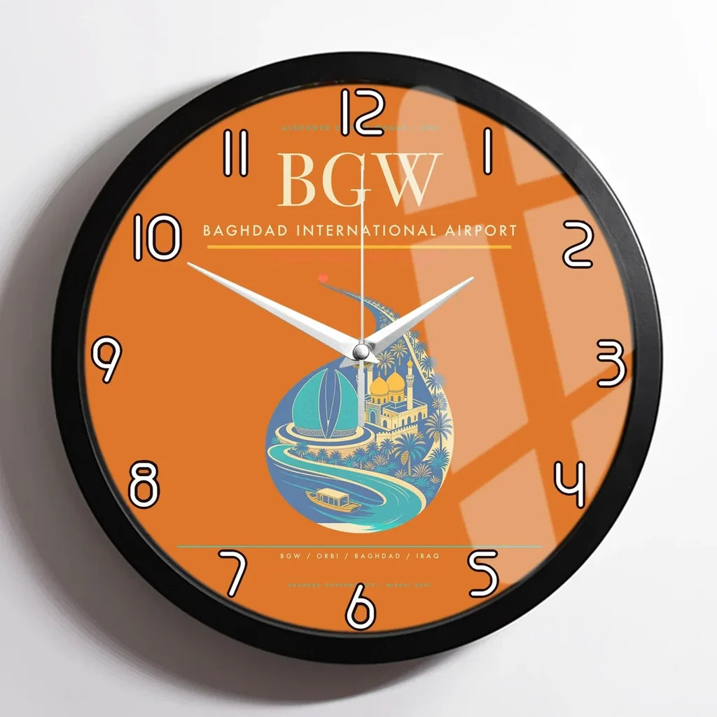 Baghdad International Airport BGW Wall-Clock Framed - Orange