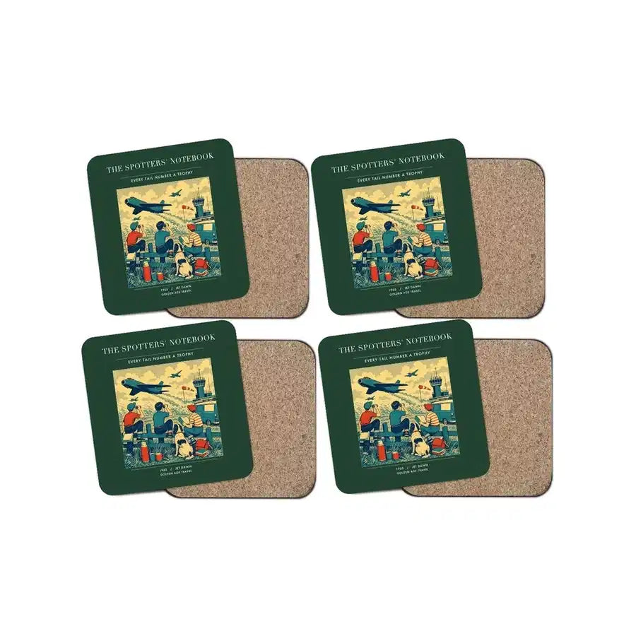 The Spotters' Notebook - Designed Coasters design on dark green 4-pieces-set