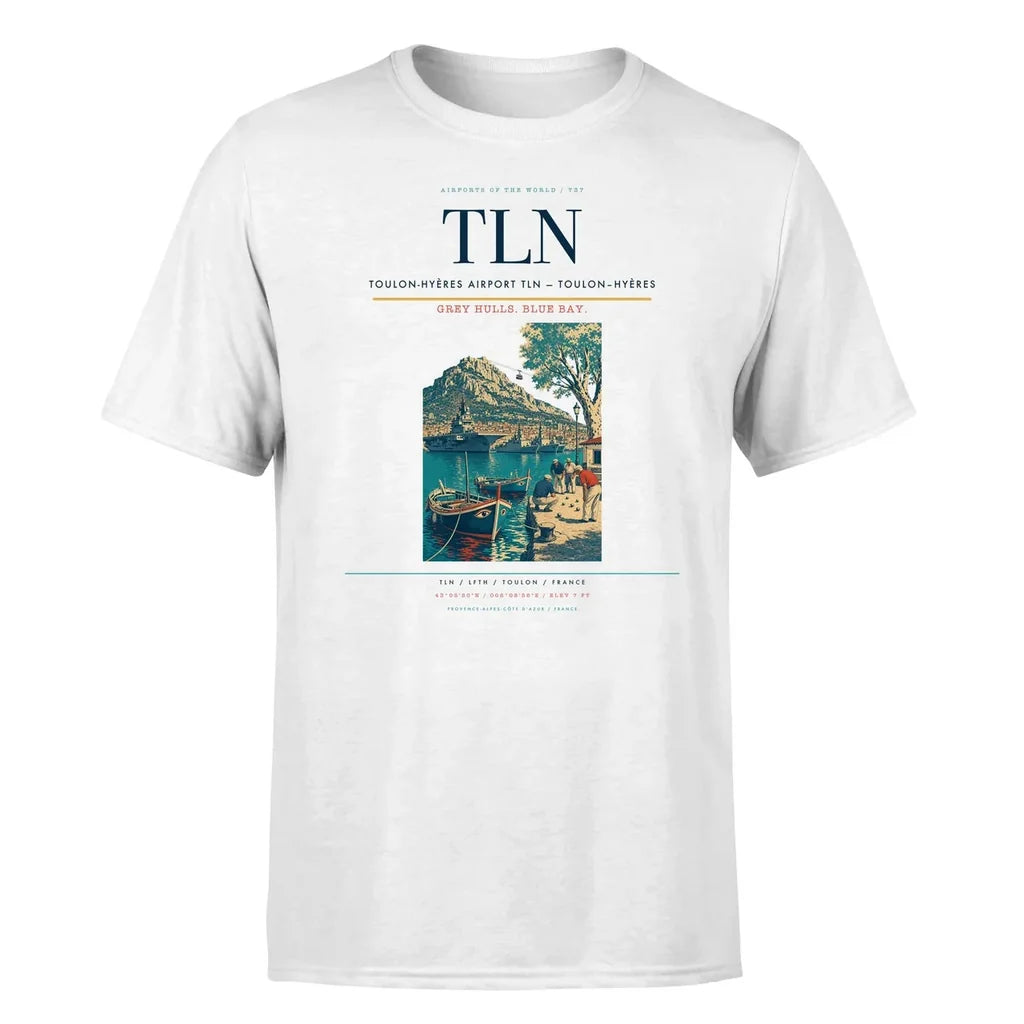 Toulon-Hyères Airport (TLN) T-Shirt single-side front print in White | toulon-hyères-airport-tln-double-side-t-shirt