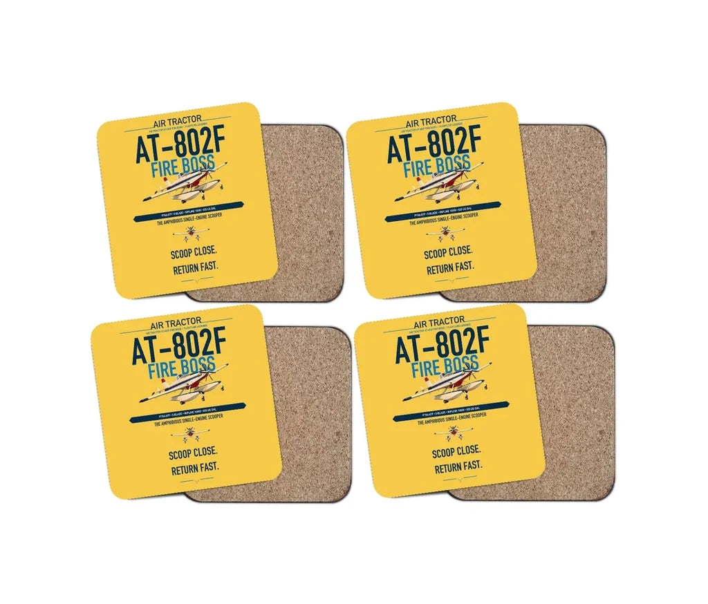 Air Tractor AT-802F Fire Boss design on yellow 4 pieces set coaster