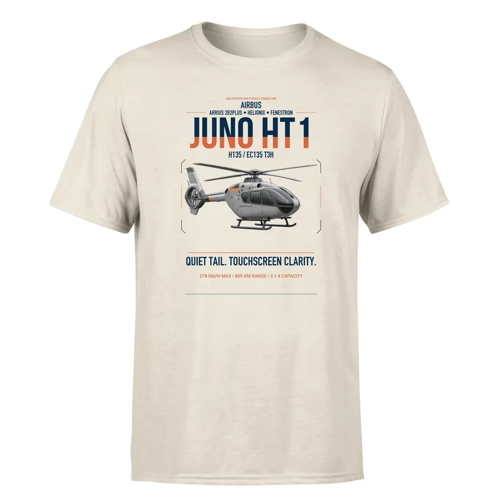 Airbus H135 Juno HT1 design on beige t-shirt, single-side print