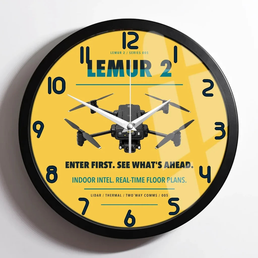 BRINC LEMUR 2 design on yellow framed wall clock