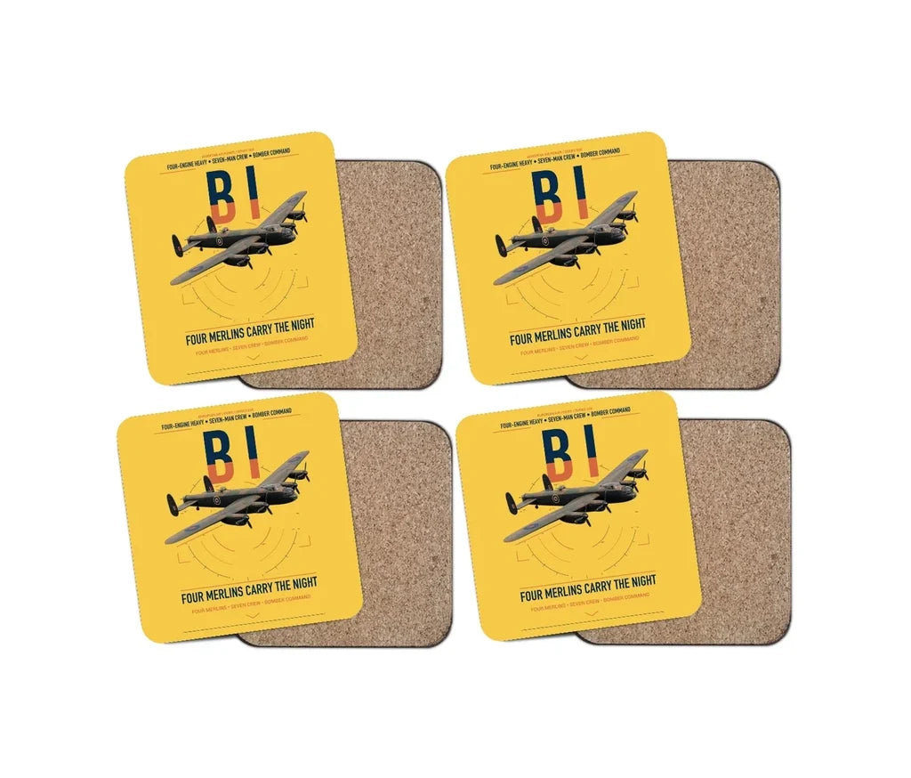 Avro Lancaster B I design on yellow 4 pieces set coaster