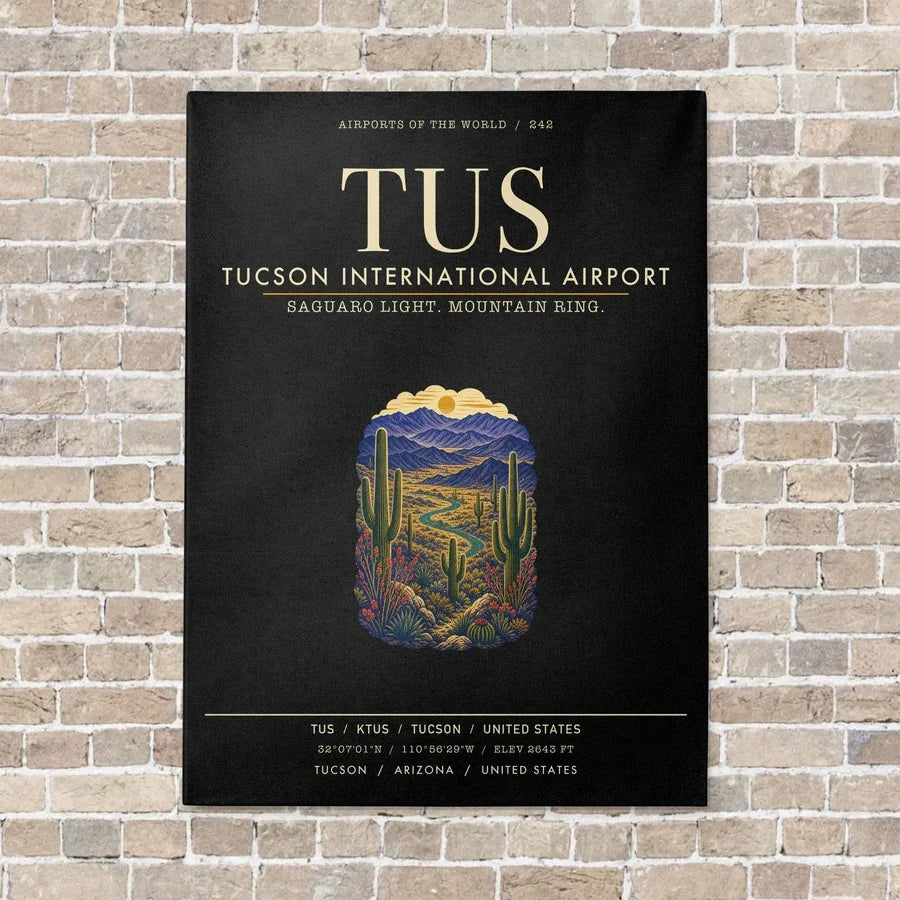 Tucson International Airport TUS vertical canvas print - no frame - black background