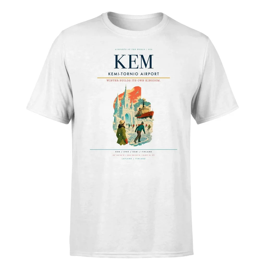 Kemi-Tornio Airport (KEM) T-Shirt single-side front print in White | kemi-tornio-airport-kem-double-side-t-shirt