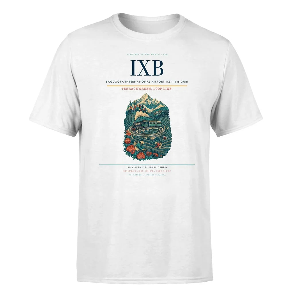 Bagdogra International Airport (IXB) T-Shirt single-side front print in White | bagdogra-international-airport-ixb-double-side-t-shirt