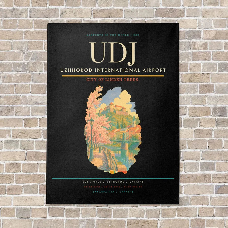 Uzhhorod International Airport UDJ vertical canvas print - no frame - black background