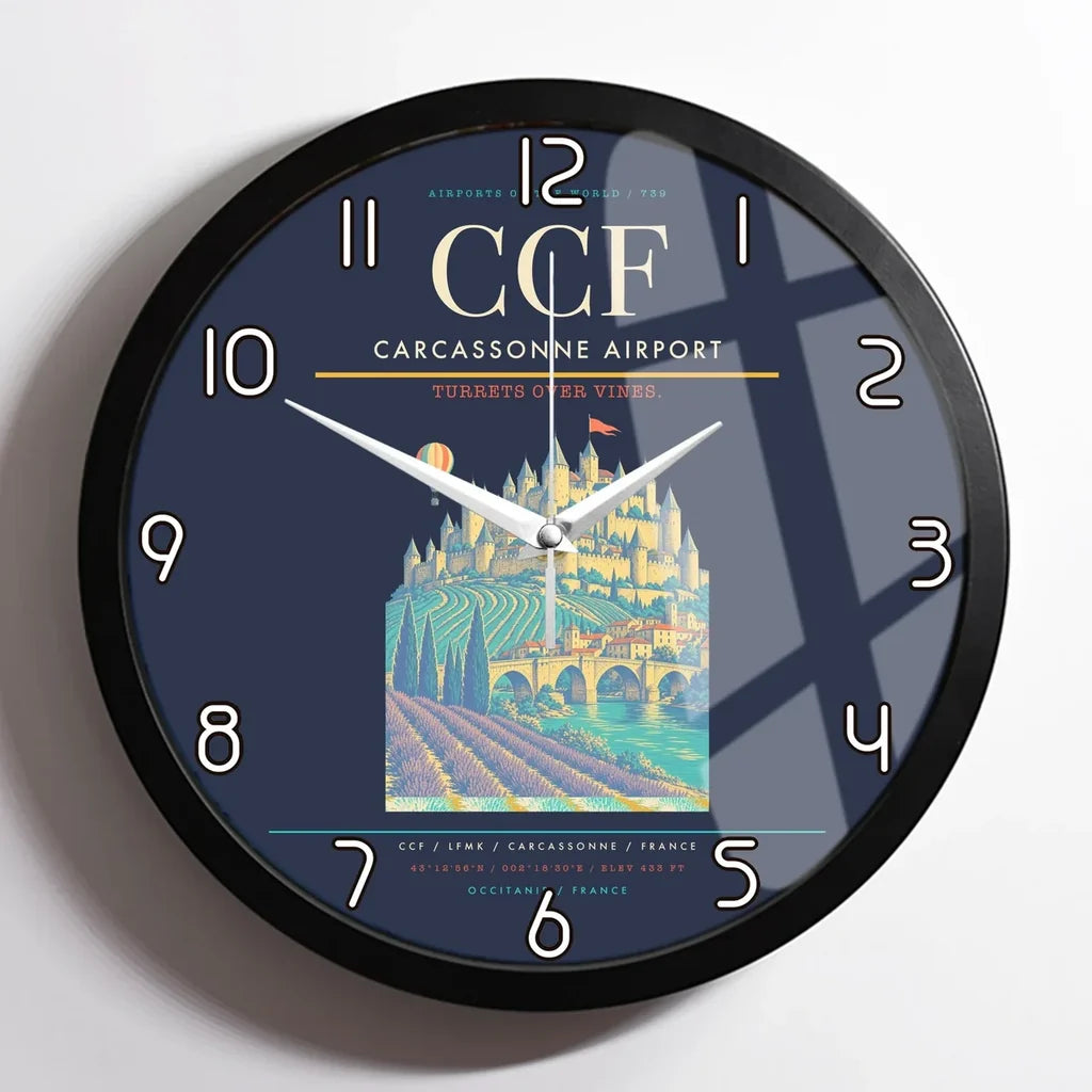 Carcassonne Airport CCF Wall-Clock Framed - Navy Blue