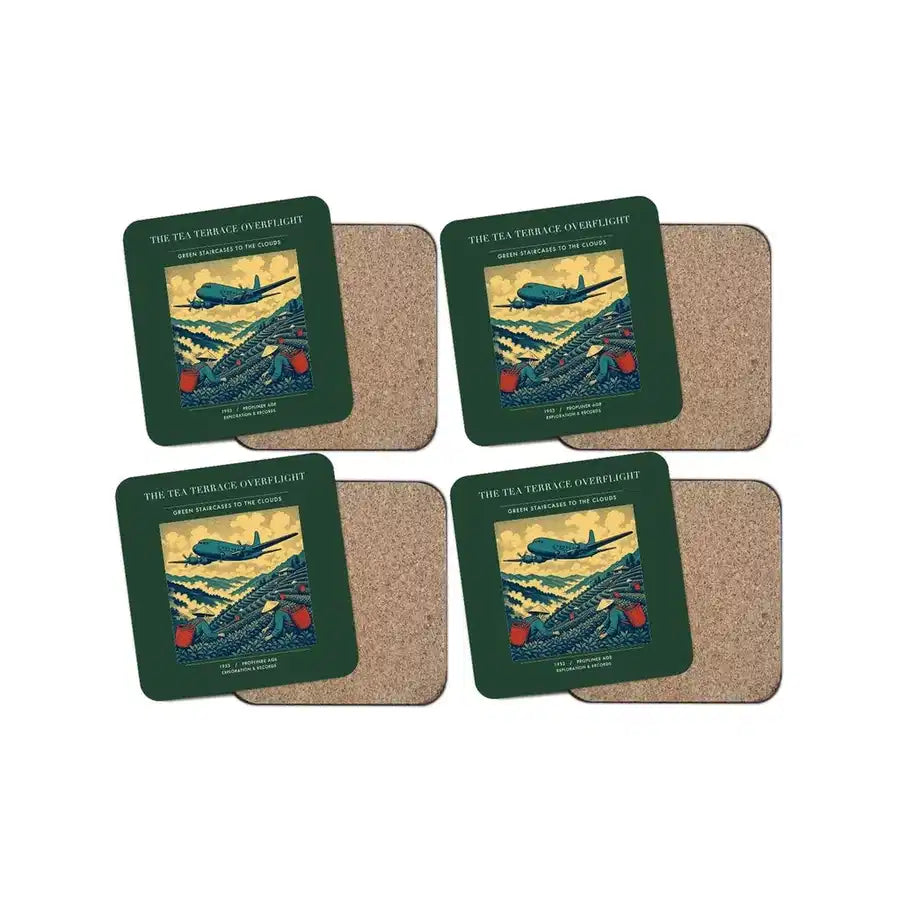 The Tea Terrace Overflight - Designed Coasters design on dark green 4-pieces-set