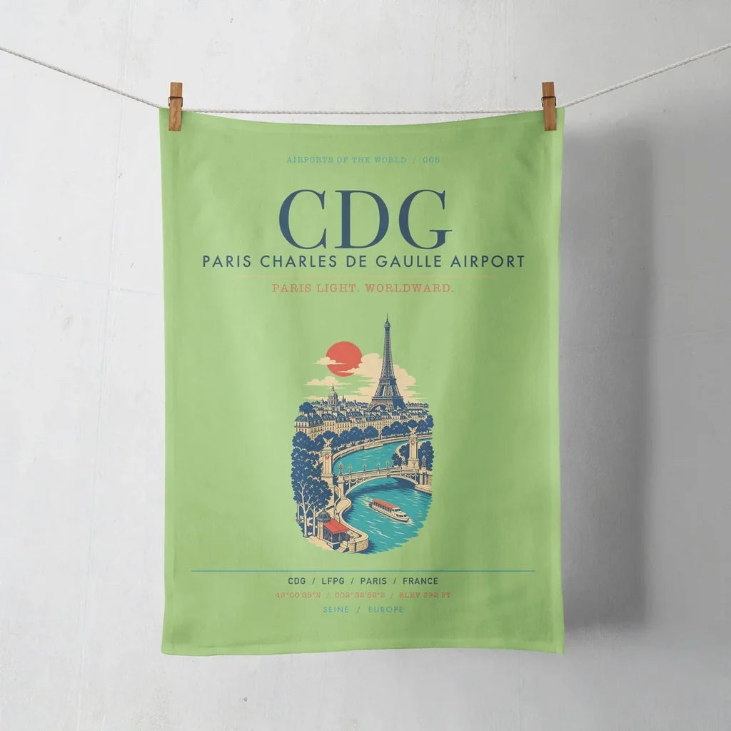 Paris Charles de Gaulle Airport (CDG) design on light green towel