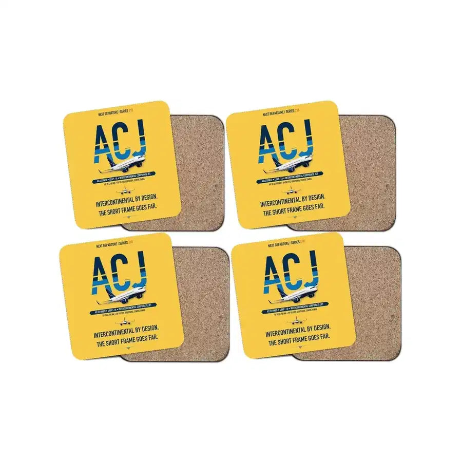 Airbus ACJ319neo design on yellow 4 pieces set coaster