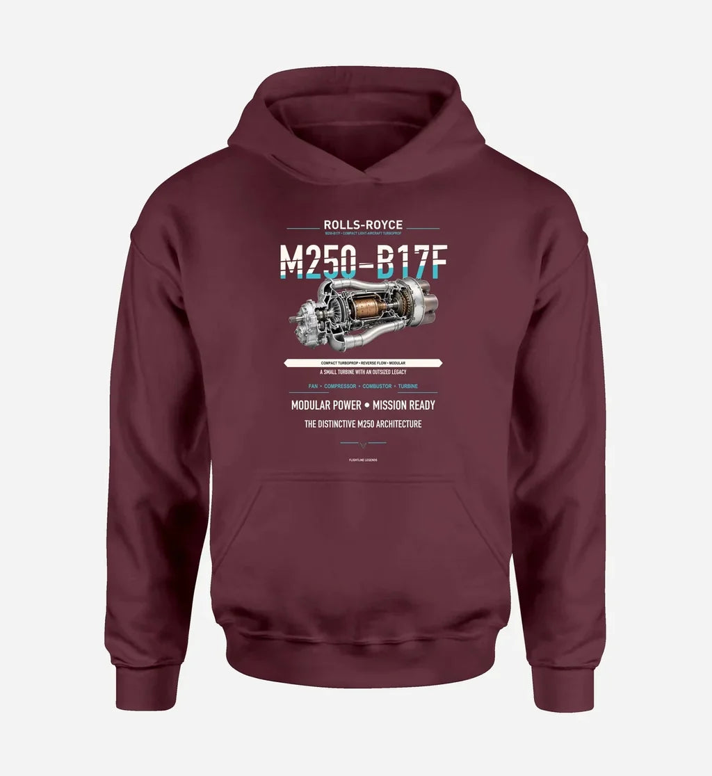 M250-B17F design on dark red hoodie single side