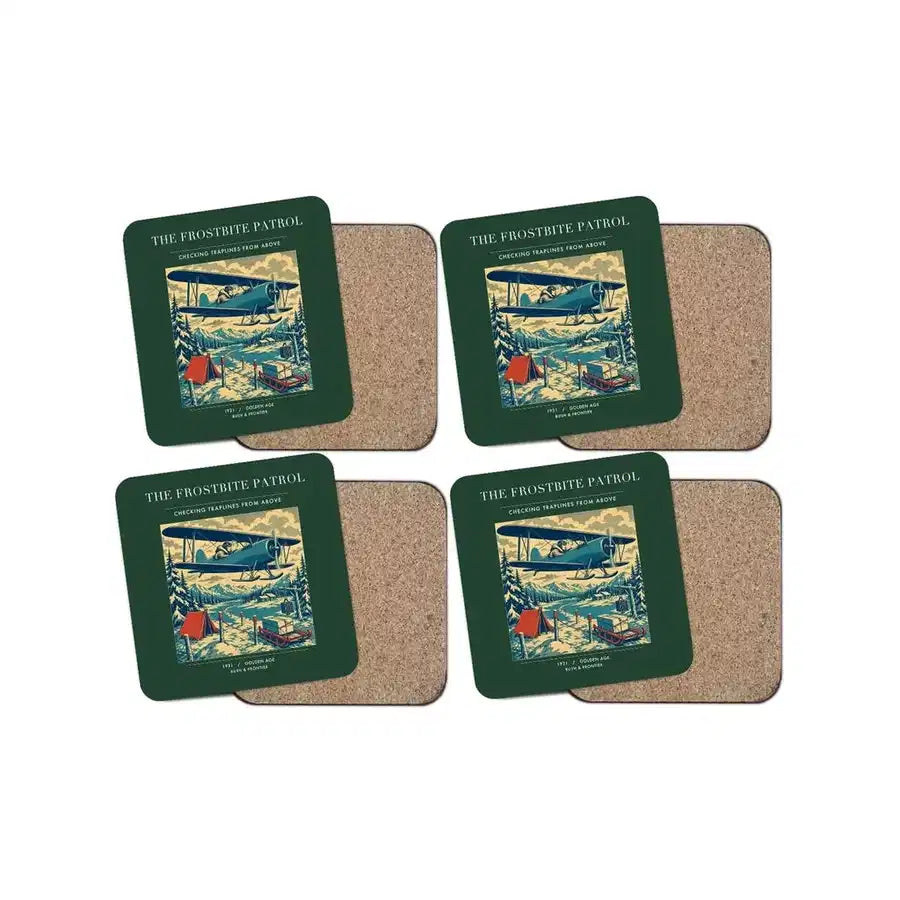 The Frostbite Patrol - Designed Coasters design on dark green 4-pieces-set