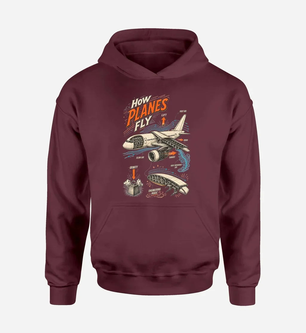 SIGNAL 616 - How Planes Fly V2 design on dark red hoodie single side