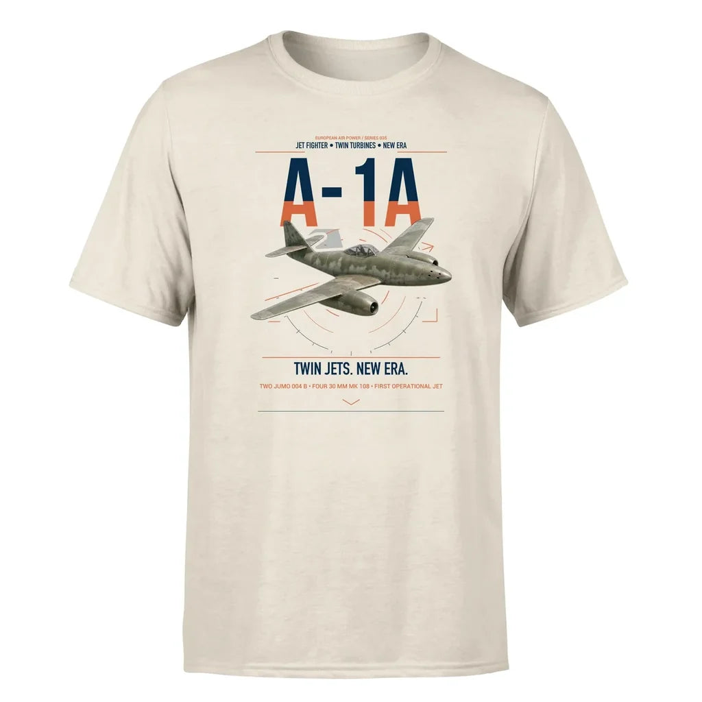 Messerschmitt Me 262A-1a design on beige t-shirt, single-side print