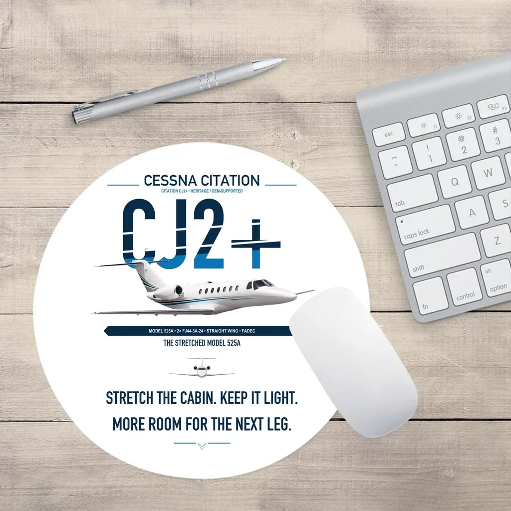 Cessna Citation CJ2+ design on white round mouse pad
