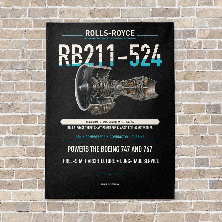 RB211-524 vertical canvas print - no frame - black background