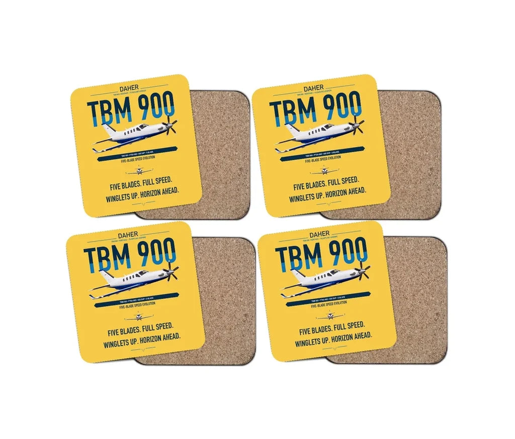 Daher TBM 900 design on yellow 4 pieces set coaster