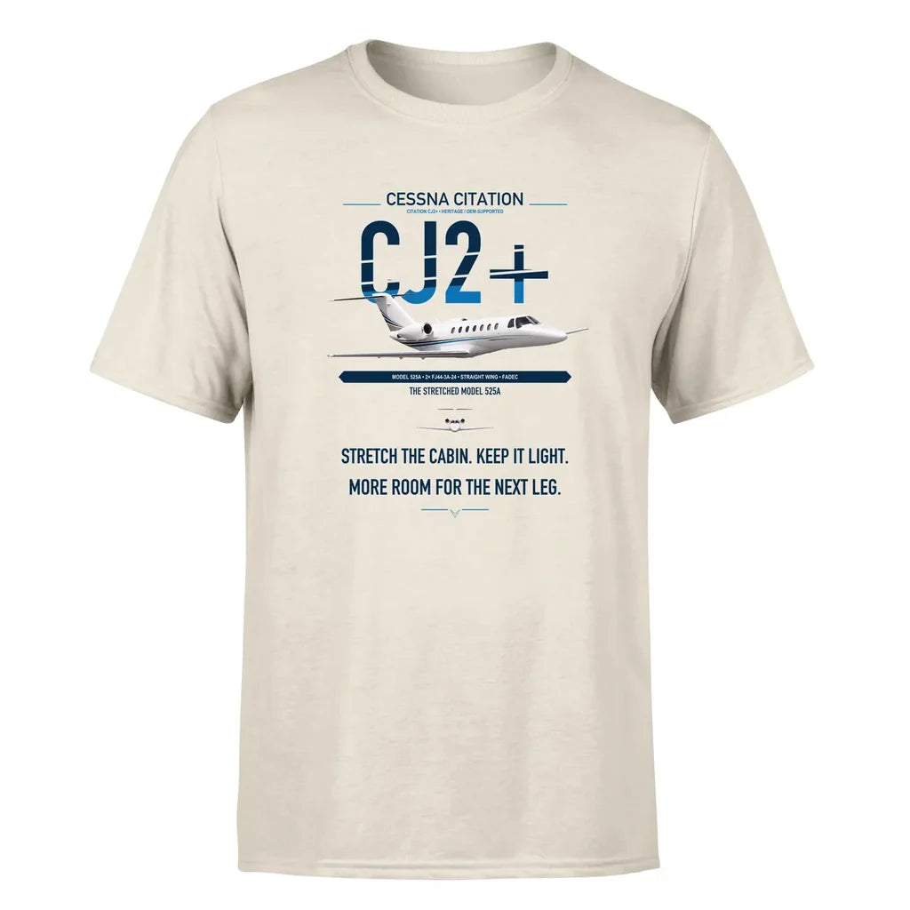 Cessna Citation CJ2+ design on beige double-side t-shirt, single-side print