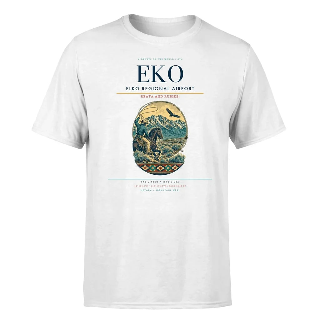 Elko Regional Airport (EKO) T-Shirt single-side front print in White | elko-regional-airport-eko-double-side-t-shirt