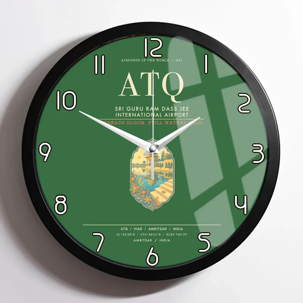 Sri Guru Ram Dass Jee International Airport Amritsar ATQ Wall-Clock Framed - Green