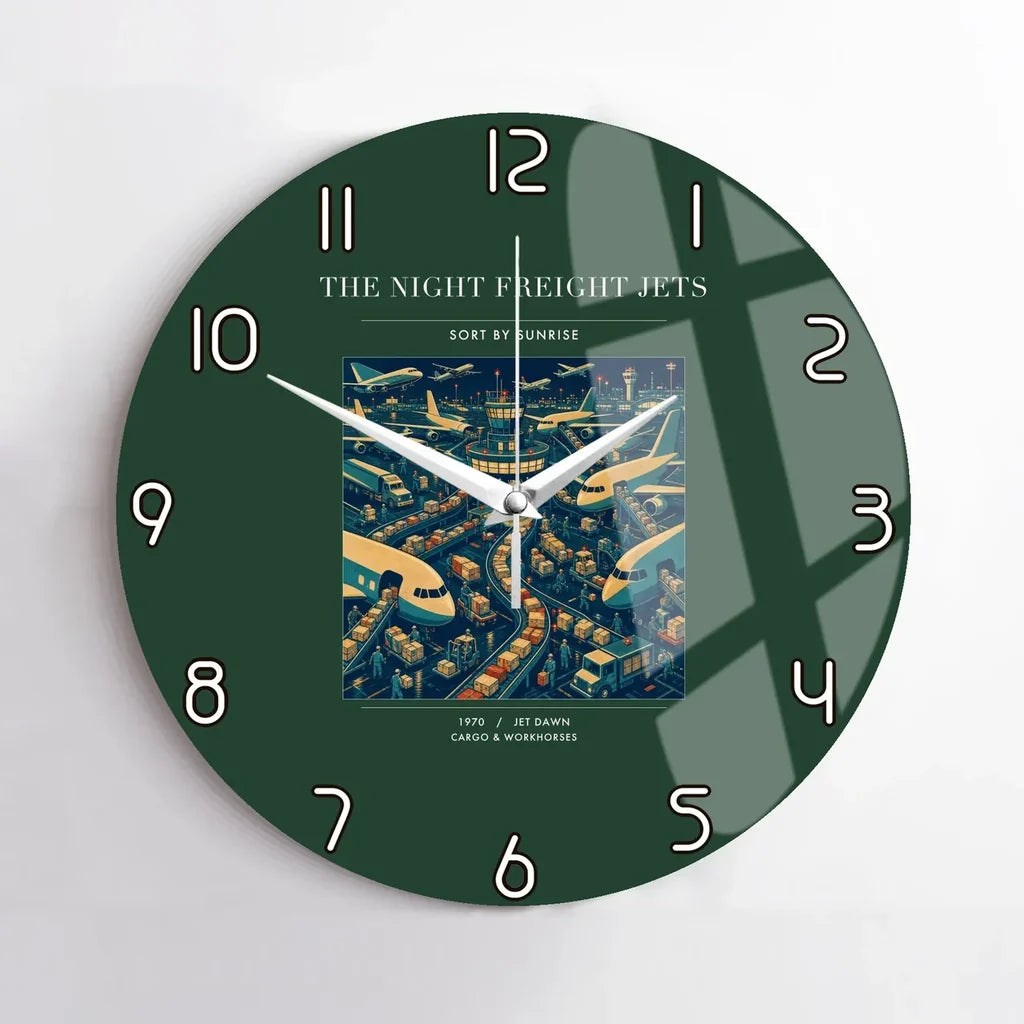 VINTAGE G4133 - The Night Freight Jets - Designed Wall Clocks design on darkgreen no-frame