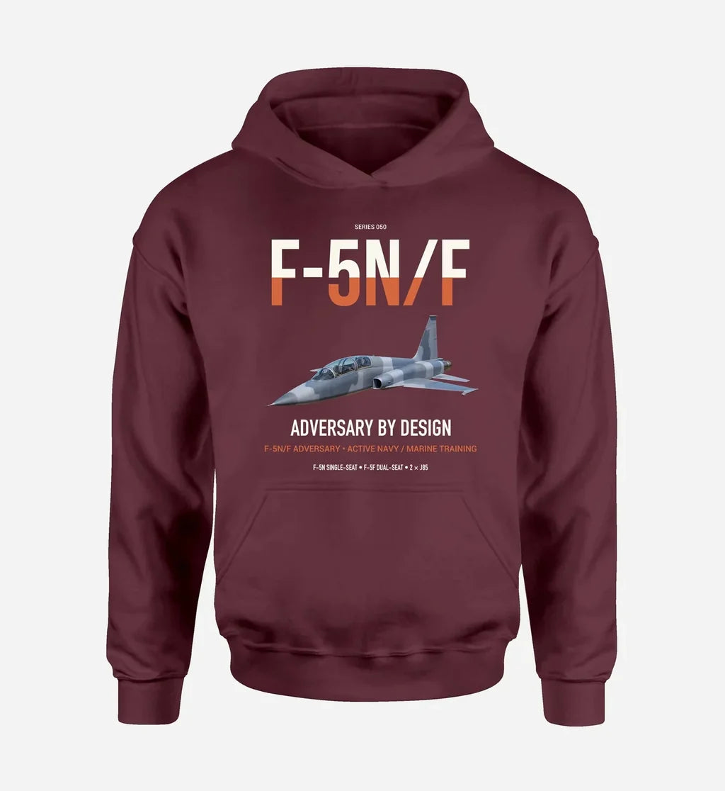 F-5N F Adversary design on dark red double-side hoodie, single-side print