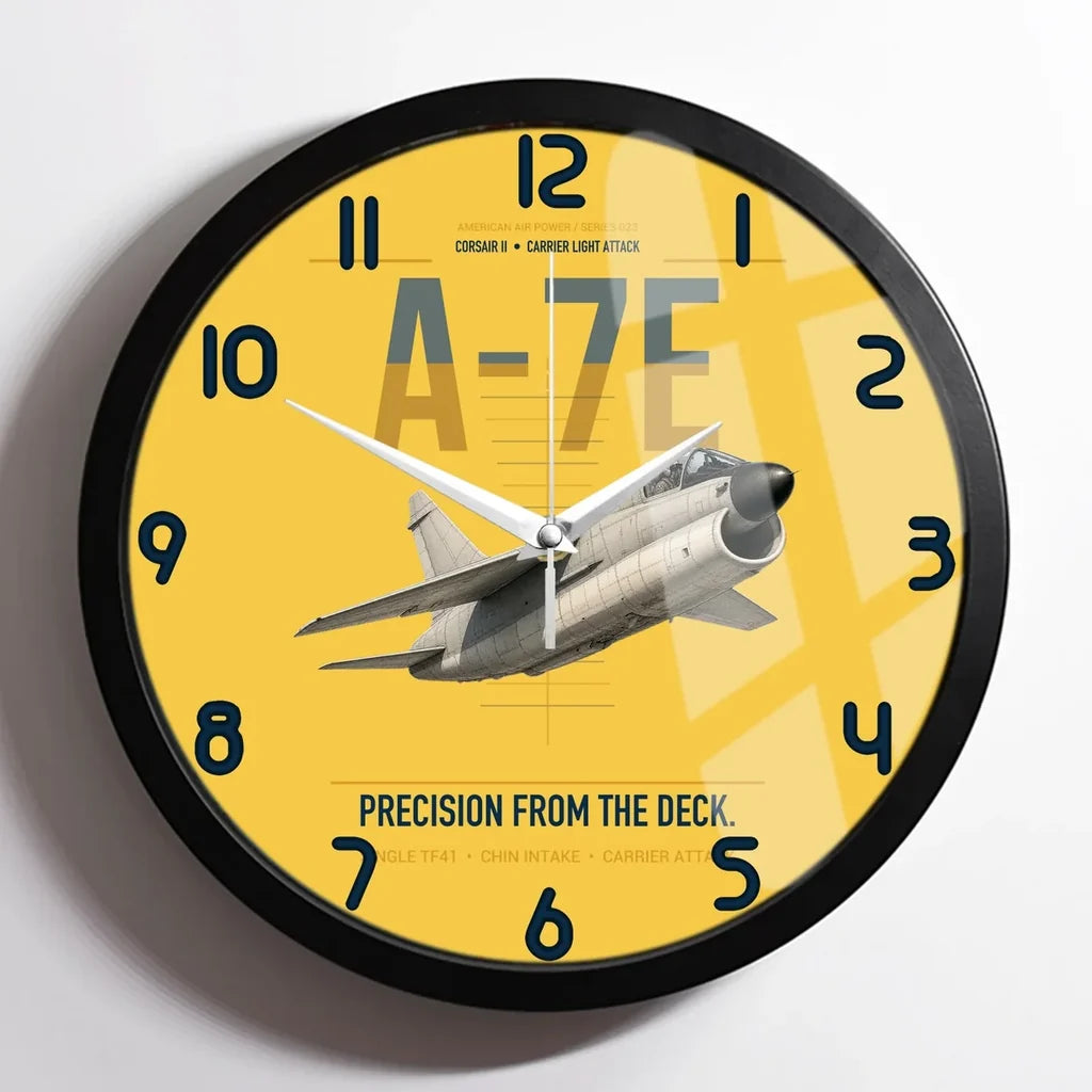 A-7E Corsair II design on yellow framed wall clock