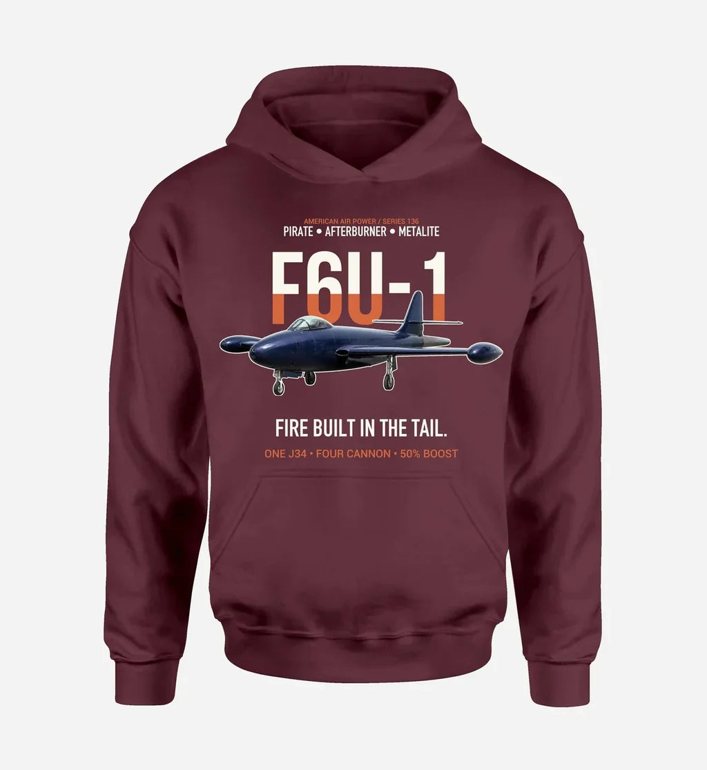 F6U-1 PIRATE design on dark red hoodie single side