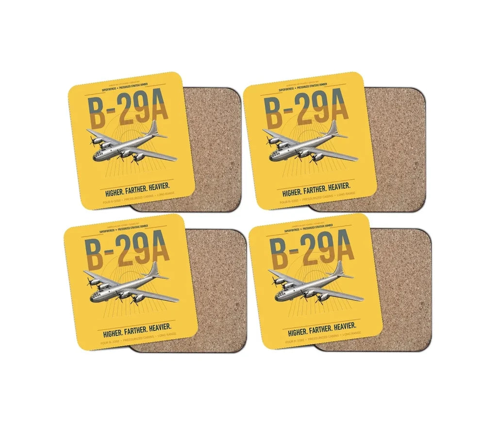 B-29A Superfortress design on yellow 4 pieces set coaster