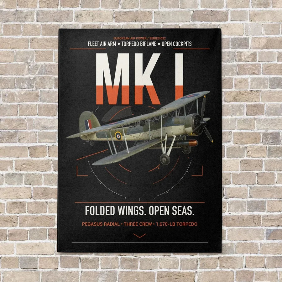 Fairey Swordfish Mk I vertical canvas print - no frame - black background