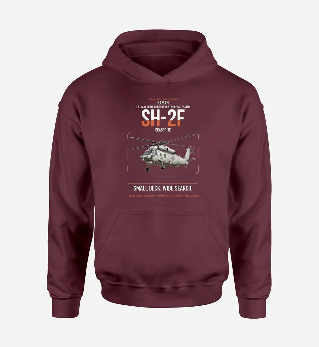 Kaman SH-2F Seasprite design on dark red double-side hoodie, single-side print