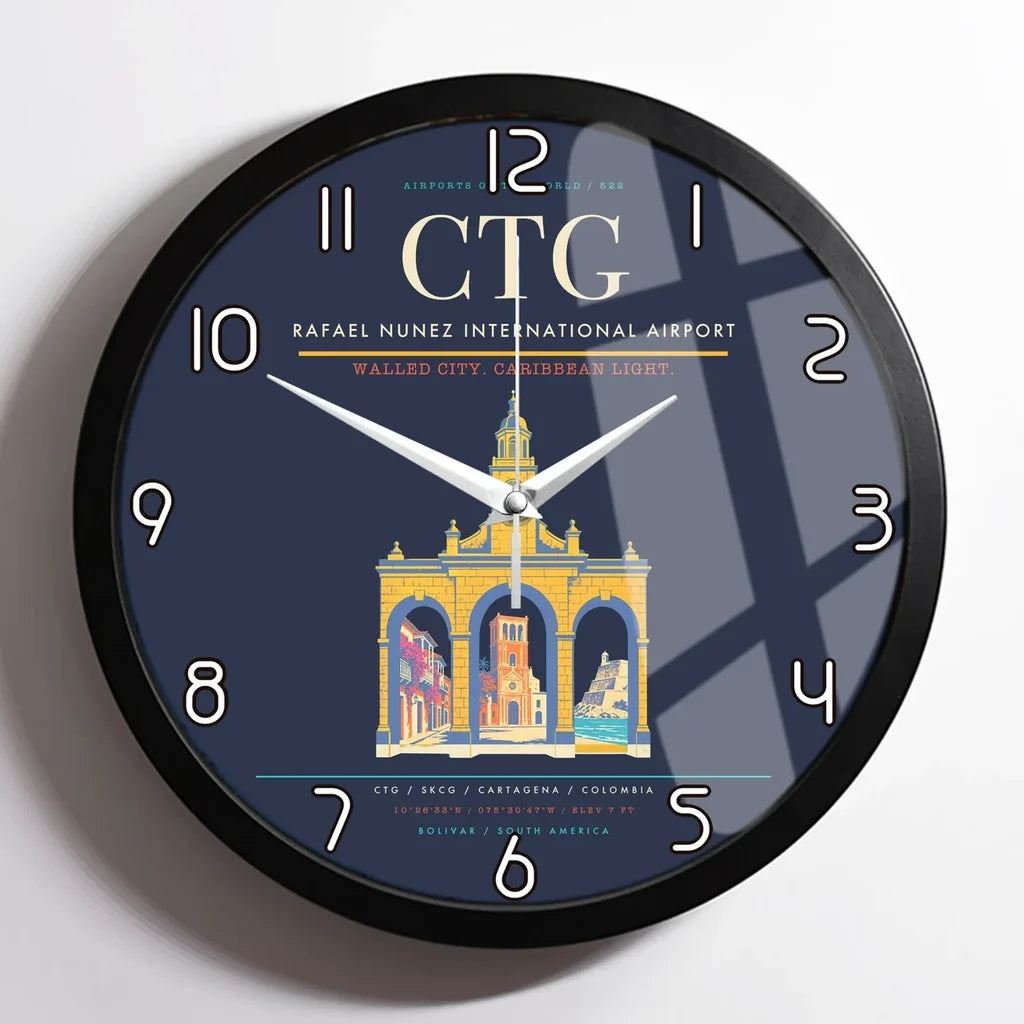 Rafael Nunez International Airport CTG Wall-Clock Framed - Navy Blue