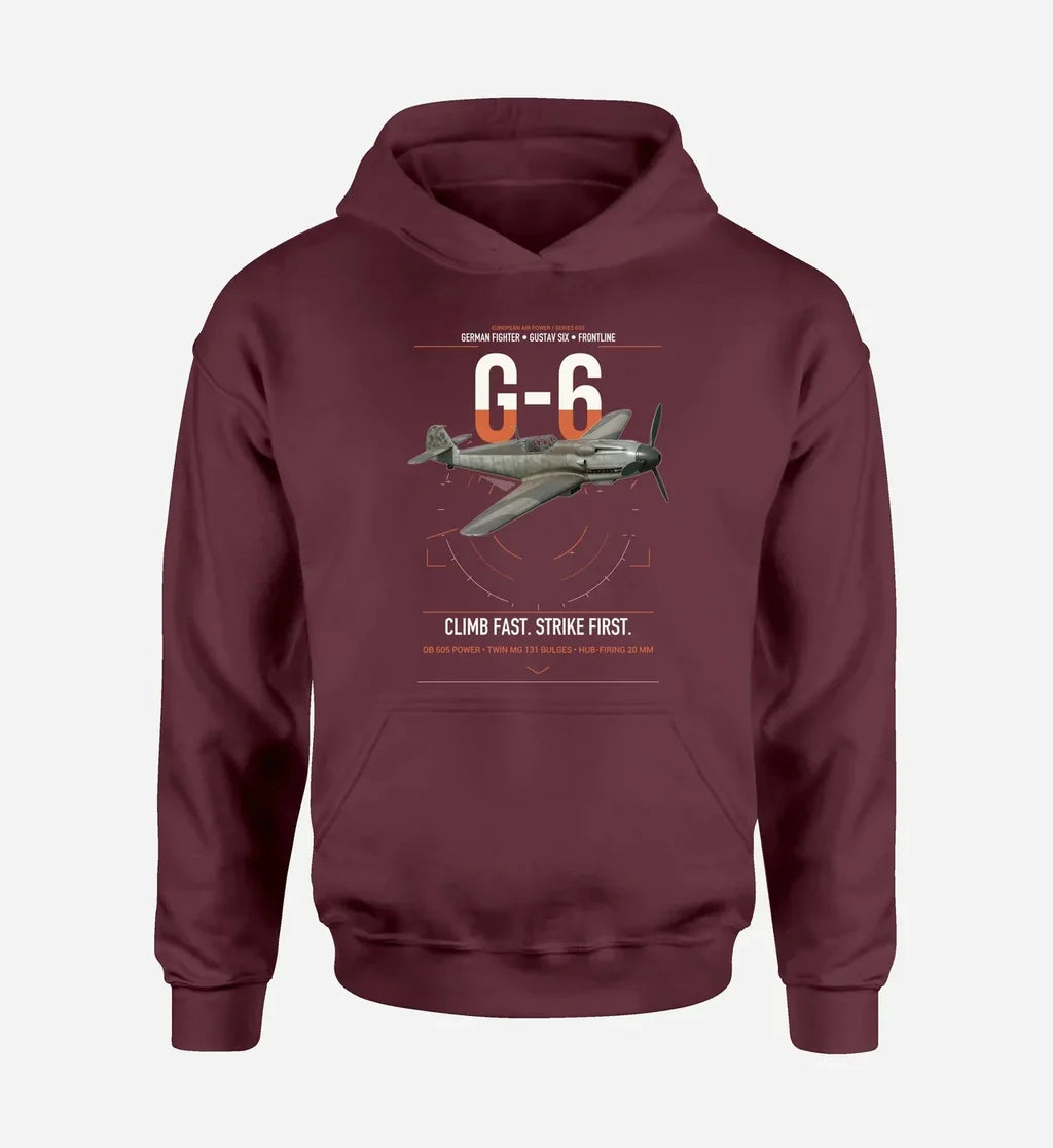 Messerschmitt Bf 109G-6 design on dark red double-side hoodie, single-side print