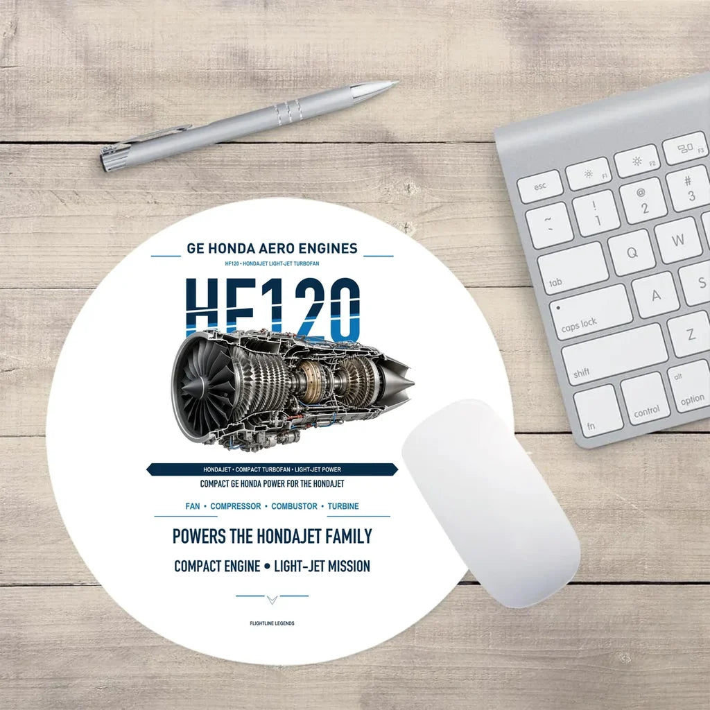 HF120 design on white round mouse pad