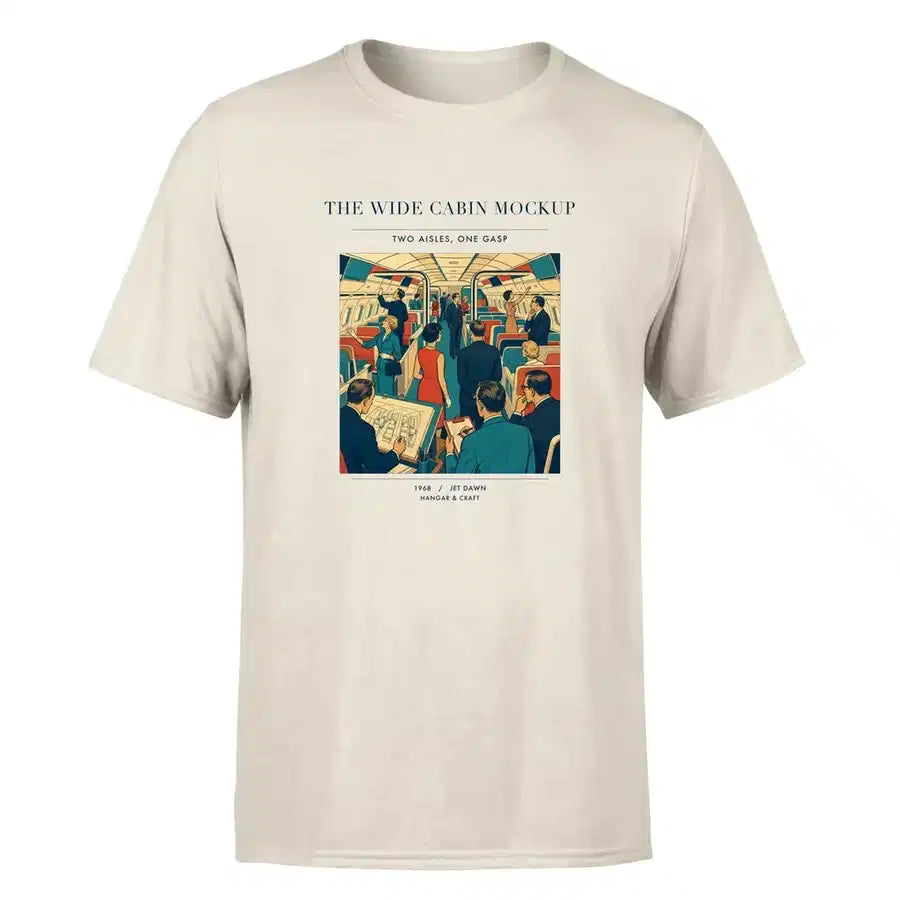 VINTAGE G4467 - The Wide Cabin Mockup - Premium T-Shirt design on beige premium t shirt