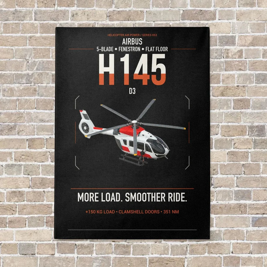 Airbus H145 D3 vertical canvas print - no frame - black background
