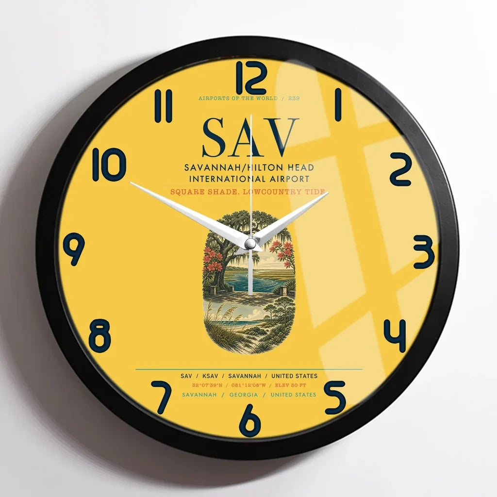 Savannah-Hilton Head International Airport (SAV) design on yellow framed wall clock