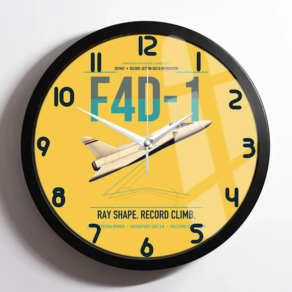 F4D-1 Skyray design on yellow framed wall clock