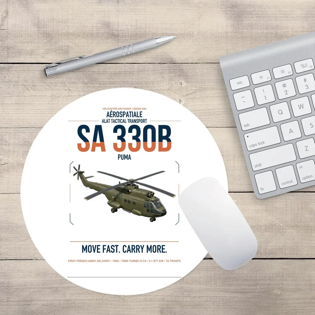 Aérospatiale SA 330B Puma design on white round mouse pad