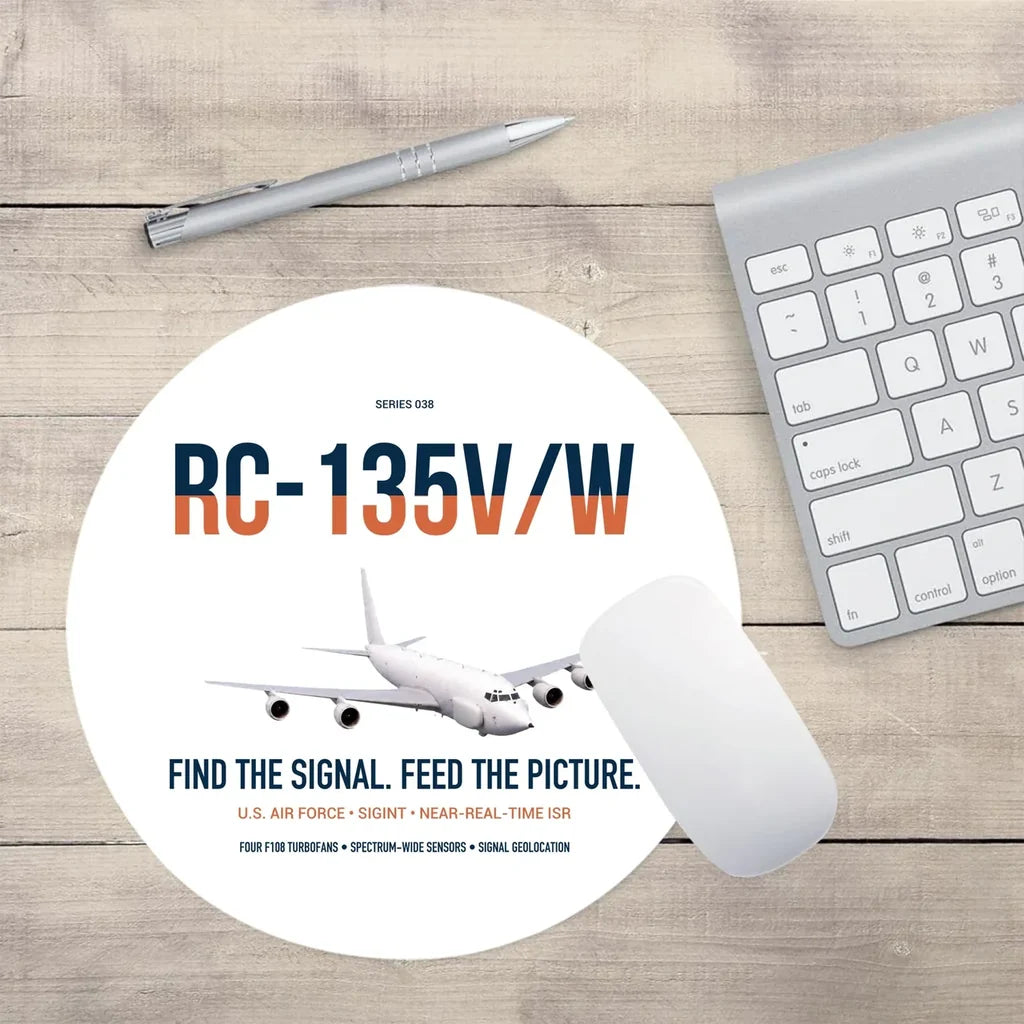 RC-135V W Rivet Joint design on white round mouse pad