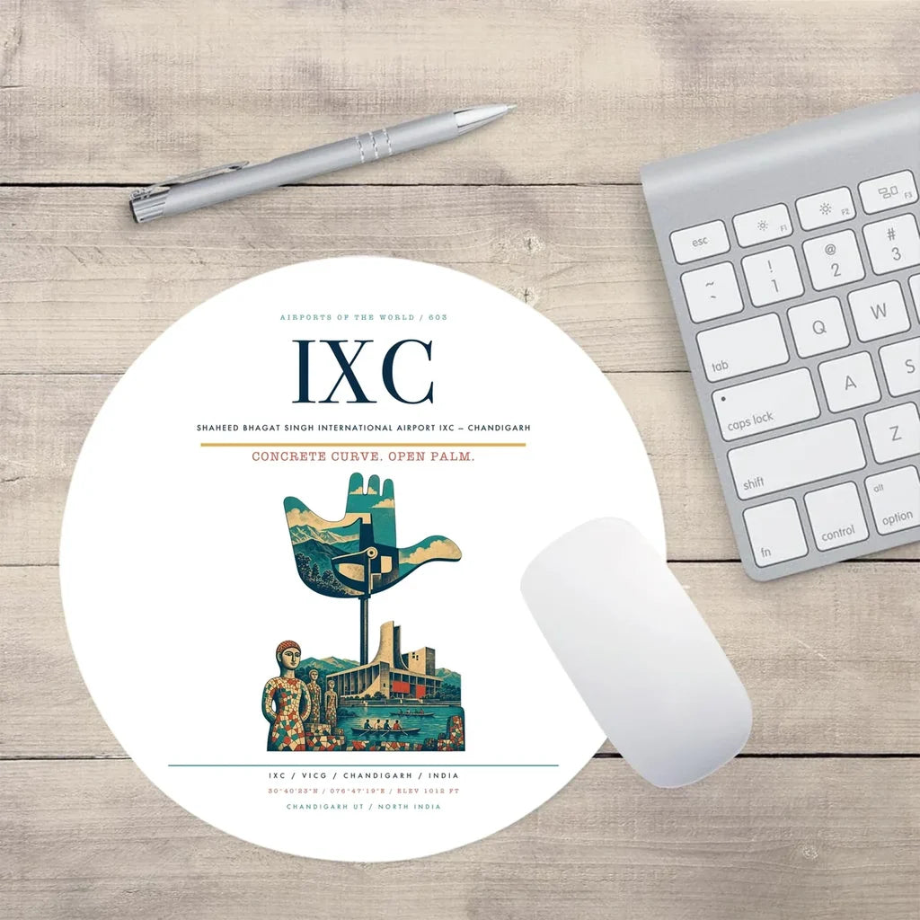 Shaheed Bhagat Singh International Airport (IXC) design on white round mouse pad
