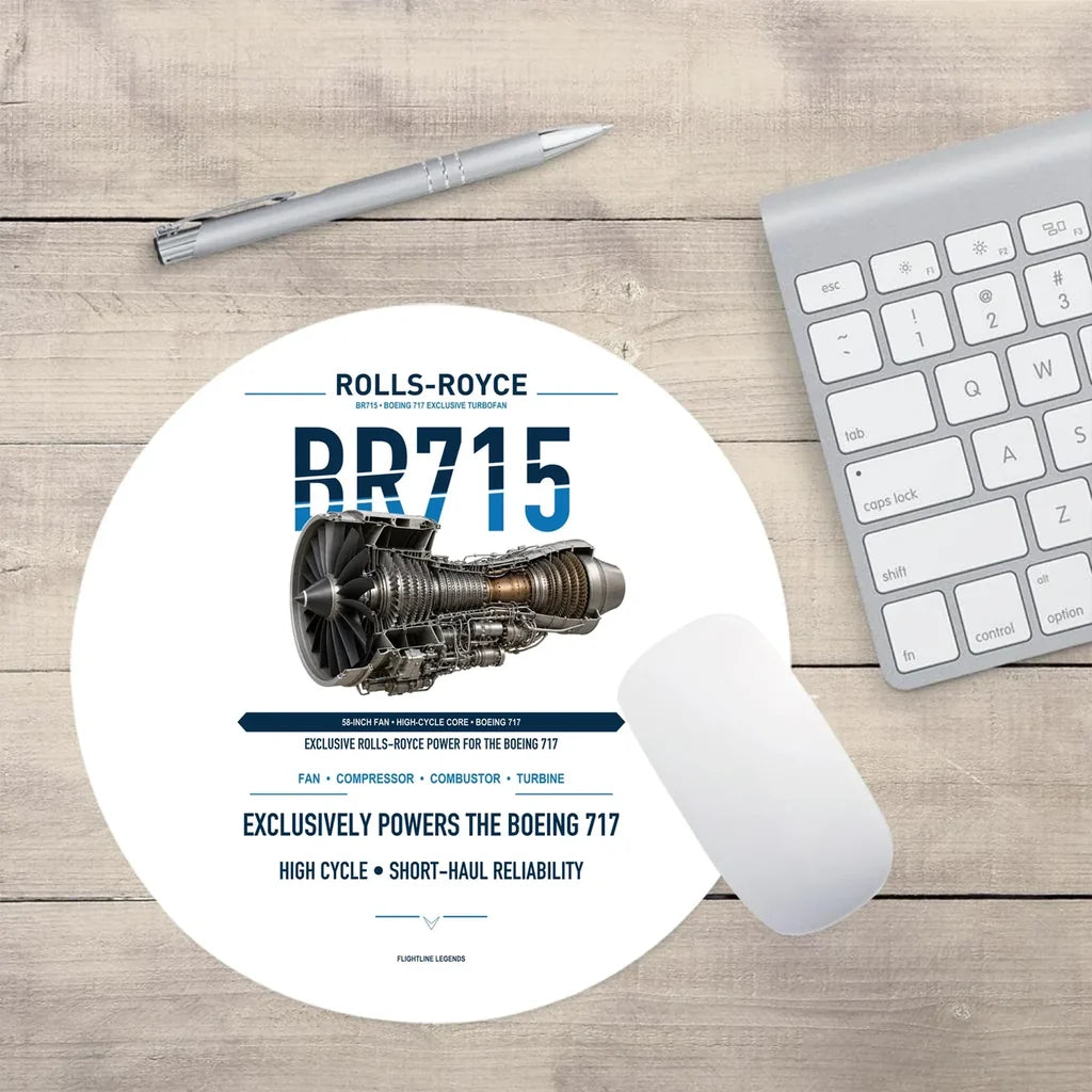 BR715 design on white round mouse pad