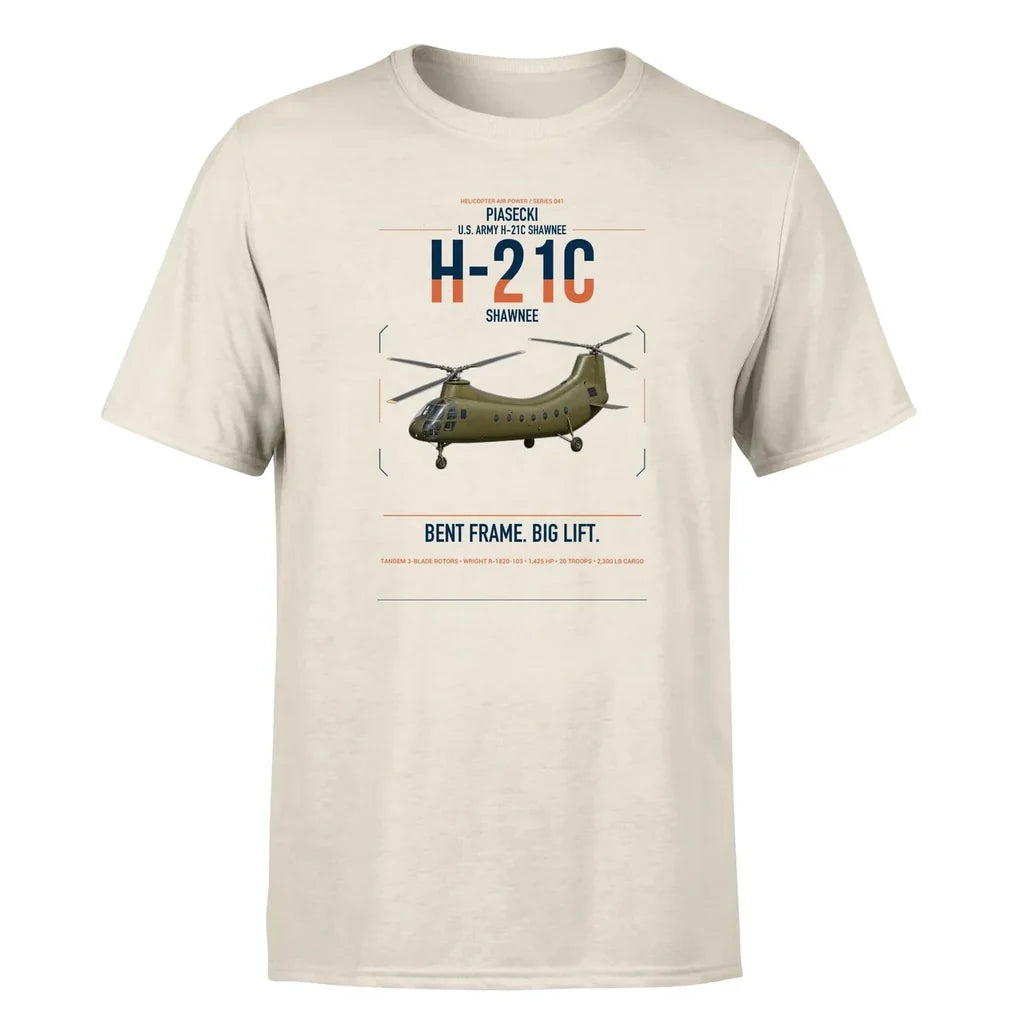 Piasecki H-21C Shawnee design on beige t-shirt, single-side print