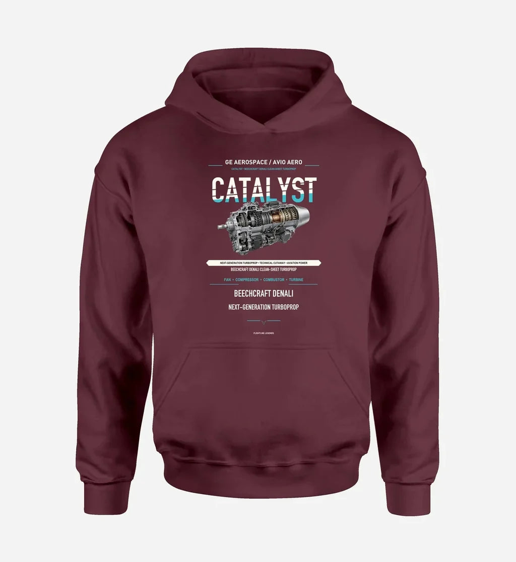 CATALYST design on dark red hoodie single side