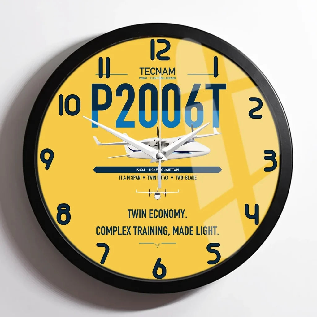 Tecnam P2006T design on yellow framed wall clock