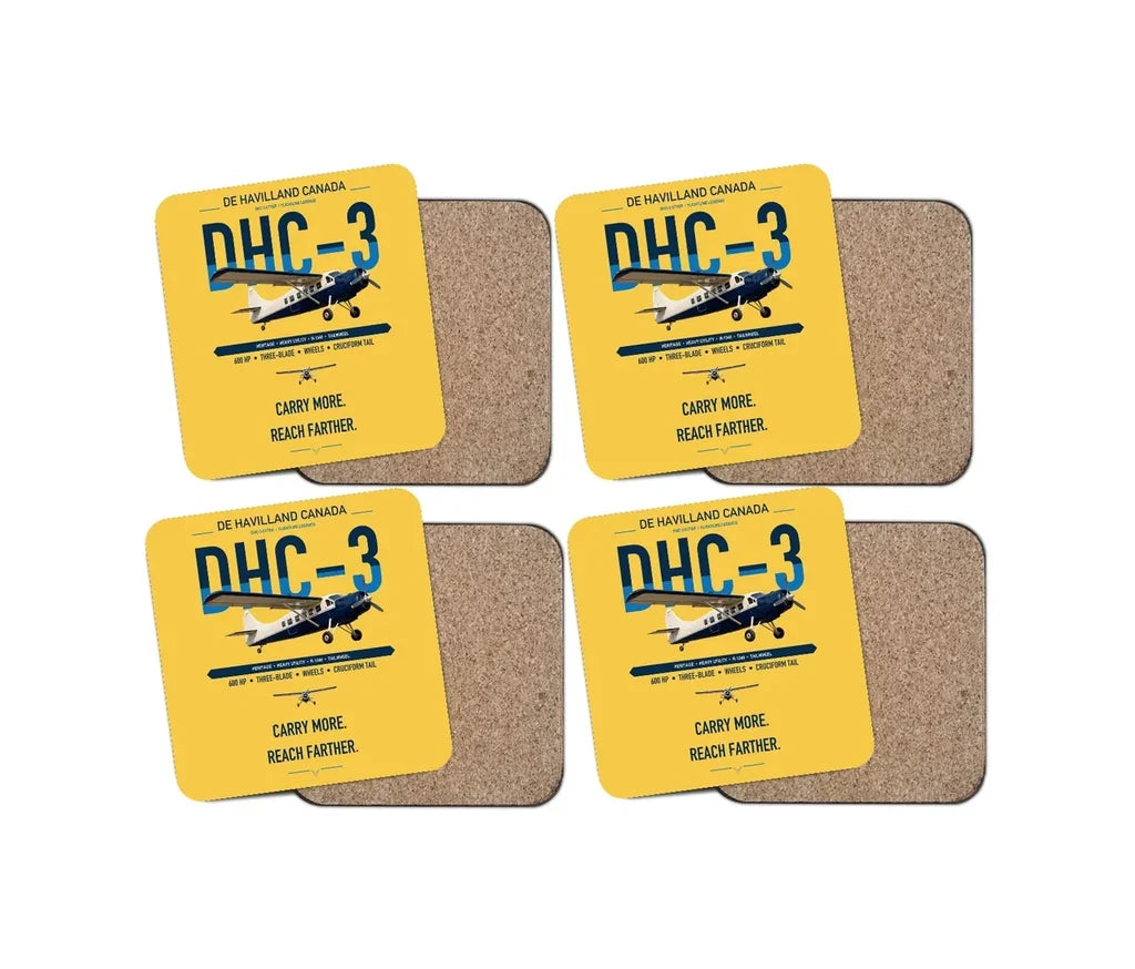 DHC-3 Otter design on yellow 4 pieces set coaster