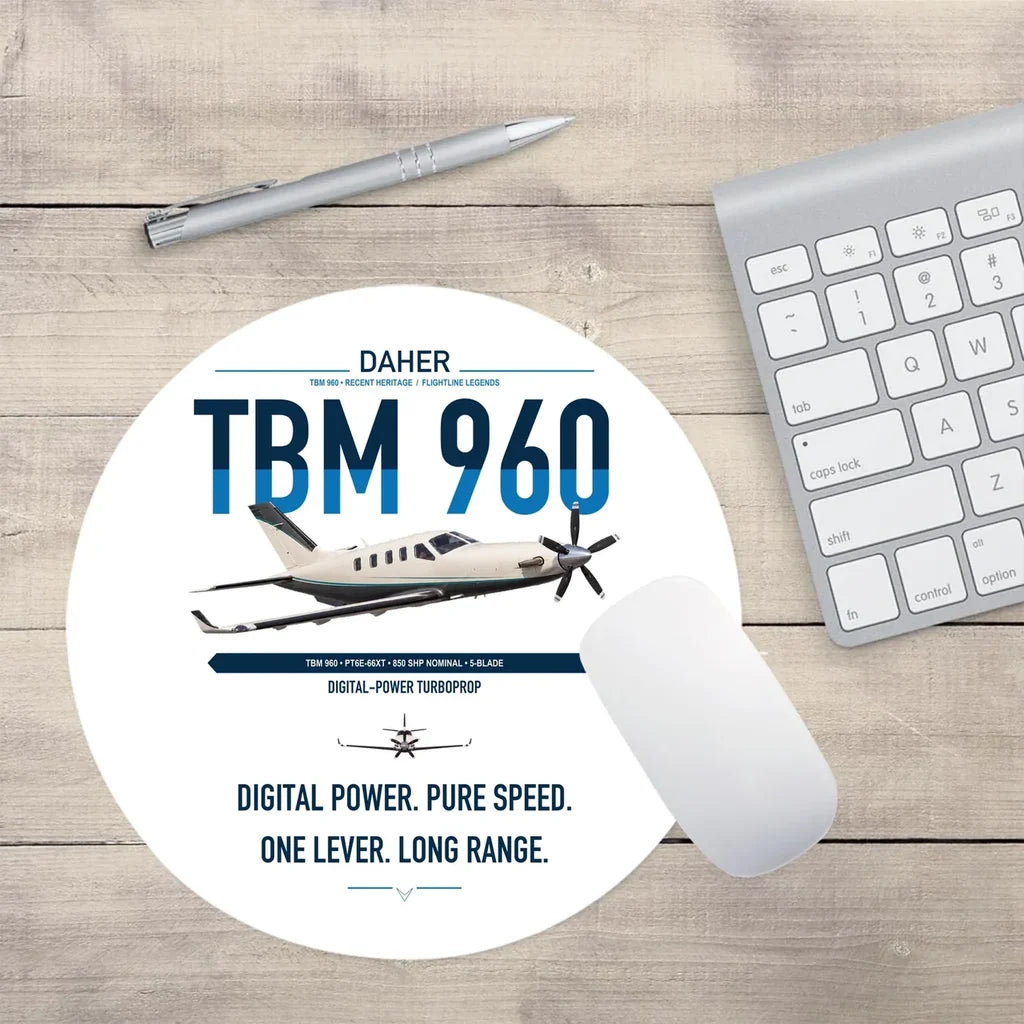 Daher TBM 960 design on white round mouse pad