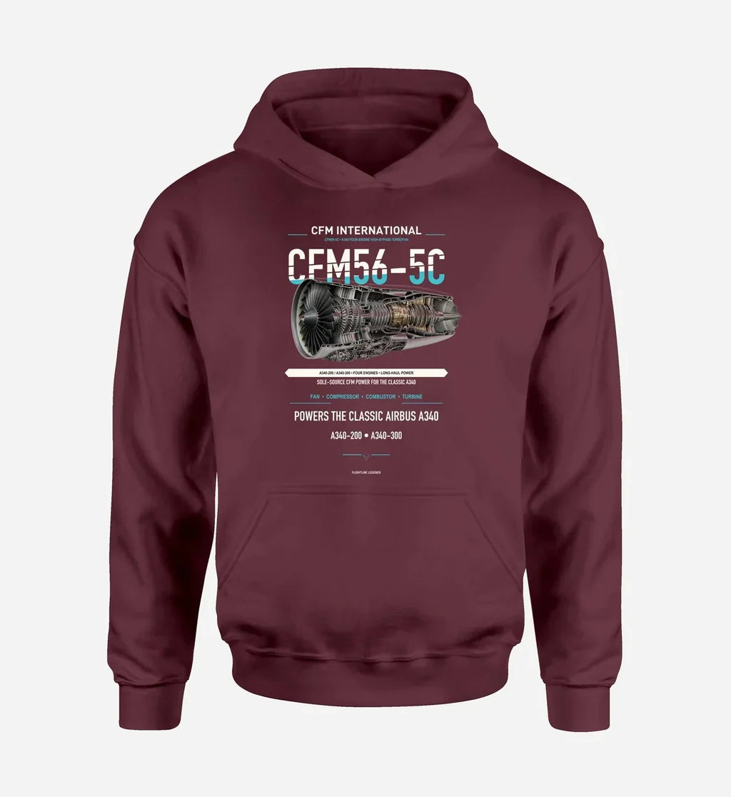 CFM56-5C design on dark red hoodie single side