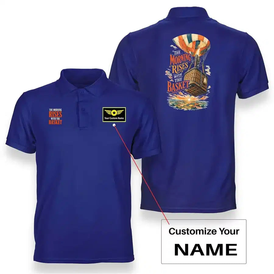 SIGNAL 676 - The Morning Rises With The Basket - Double-Side Polo design on blue double side polo with custom name badge